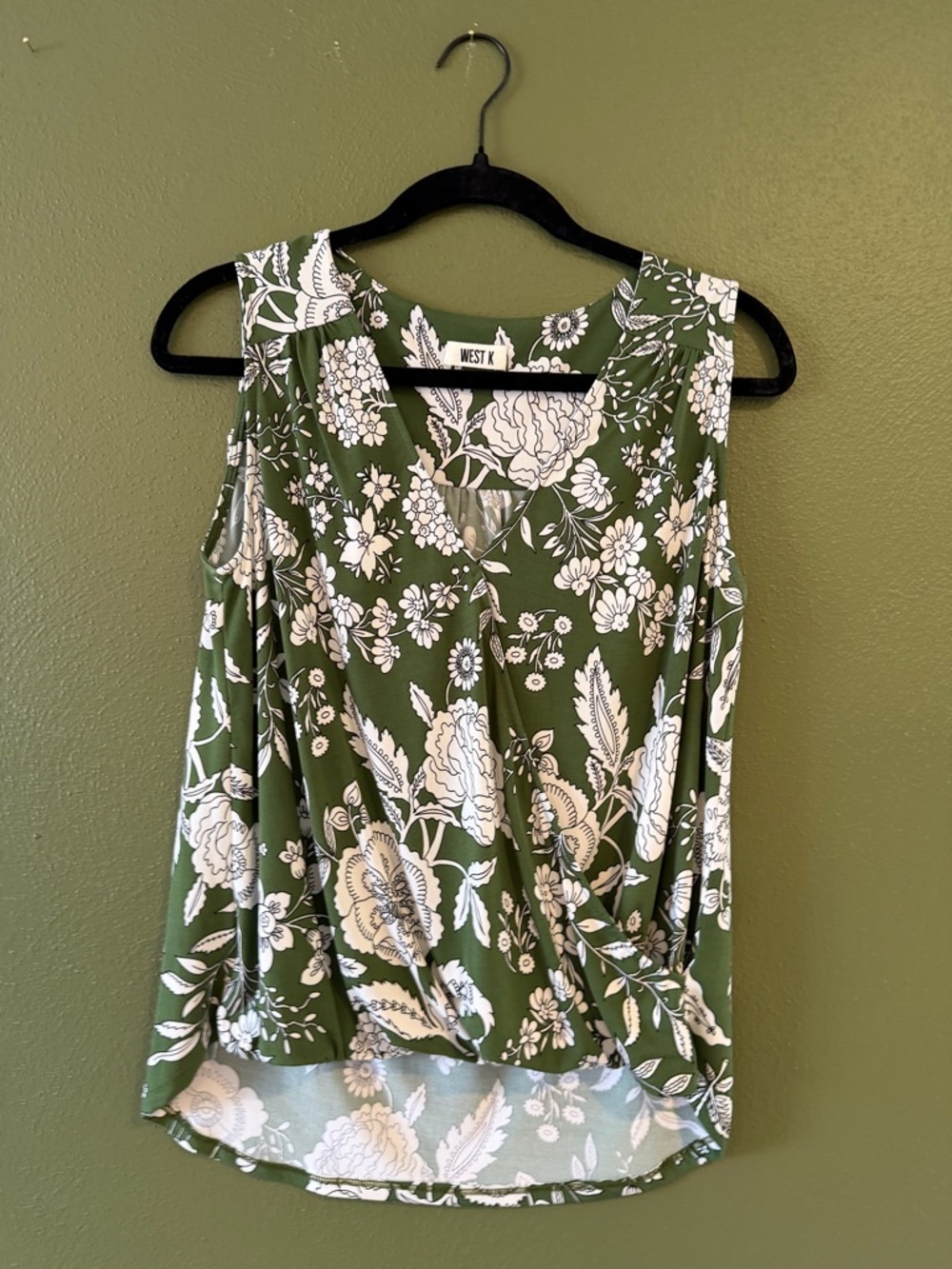 West K Olive Floral V-Neck Draped Camisole